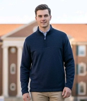 New Quarter Zip Pullover Mens XL Navy Sweater Shirt Long Sleeve PD&C Brand - Image 1 of 4