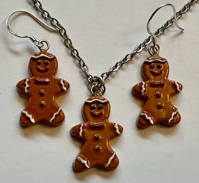 JUEGO DE JOYAS NAVIDAD PLÁSTICO PAN DE JENGIBRE COLLAR 18" Y PENDIENTES Foto 1 de 4