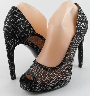 $225 VIA SPIGA ORLA Grey Glitter Dot Mesh Designer EVENING Peep Toe Pumps 9.5 - Image 1 of 4