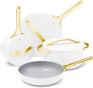 12 Piece Nonstick Ceramic Cookware Set Pots Pans Lids White Oven Safe - Picture 1 of 7