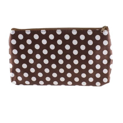 Bolso Bolsa de Maquillaje Cosmético Rectangular Cremallera Patrón Lunares Mujer Marrón Foto 1 de 4