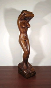 Vintage Holz geschnitzt Akt Frau Skulptur signiert E. Jeanty, Haiti, 18,5" - Bild 1 von 14