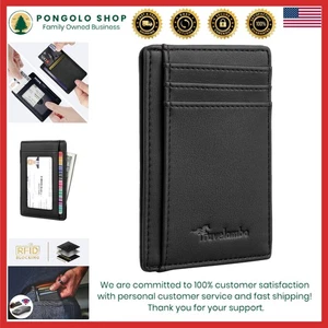 Travelambo Front Pocket Minimalist Leather Slim Wallet RFID Blocking Medium Size - Foto 1 di 11
