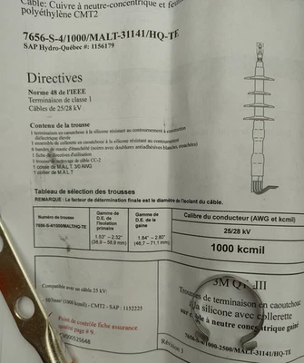 Kit de terminación en frío 3M QT-III 7656-S-4/MALT/31141 1000 kcmil 25/28kV NOS Foto 1 de 4