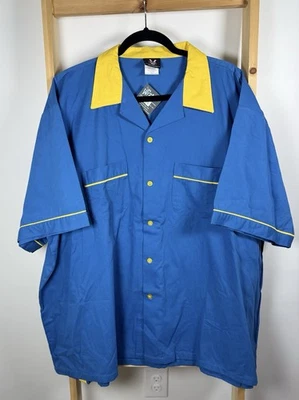 Hilton Bowling Retro Shirt Mens 3XL Blue Yellow Button Up Short Sleeve Pocket - Image 1 of 4