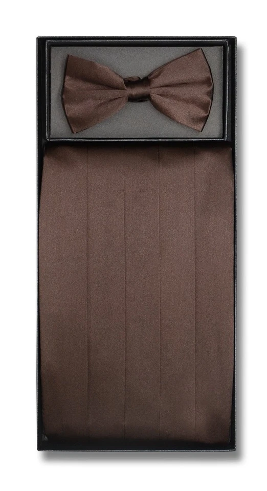 SILK Cumberbund BowTie Solid CHOCOLATE BROWN Color Men's Cummerbund Bow Tie Set - Image 1 of 1