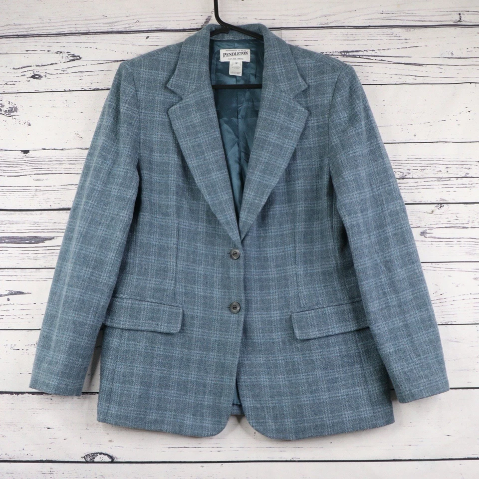 Pendleton Wool Tweed Blazer Jacket Womens UK12 Blue Plaid Smart Country Races - Image 1 of 4