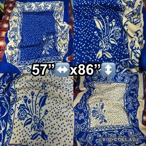 Coperta pesante fiori floreali vintage anni 90 reversibile blu marrone 57”x86” - Foto 1 di 18
