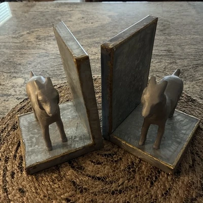 Juego de 2 sujetalibros de cabra galvanizados con magnolia para hogar decoración de biblioteca Foto 1 de 4