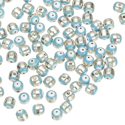 6mm Emaille-Perle mit bösem Blick,100Stk versilberter Anhänger Seeblau - Bild 1 von 4