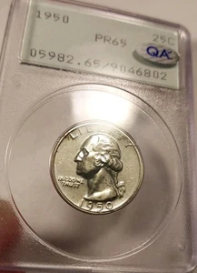 QA Stickered PR 65, 1950 Washington Quarter Proof Old Rattler Holder Pcgs - Picture 1 of 6