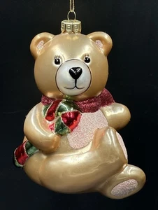 Fitz & Floyd Teddybär mit Zuckerstange mundgeblasen Glas Ornament glitzernd Vintage - Bild 1 von 11
