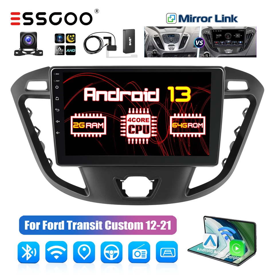 DAB+ Carplay Android 13 64G Autoradio GPS Cam Für Ford Transit Custom 2012-2021 - Bild 1 von 4