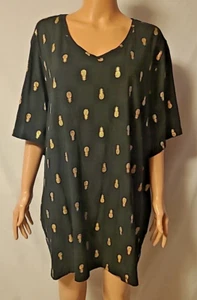 Blusa Camisa Top Catherines Plus Oro Piña Negra Algodón 3X 26/28 W - Imagen 1 de 5