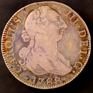 1788 Spain 2 Reales Silver TONED! FRESH FROM A VERY OLD COLLECTION! LOT AA-4649 - Picture 1 of 2