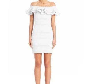 2.6K Auth NWT Alexander McQUEEN White RUFFLED Off-Shoulder Mini DRESS - Picture 1 of 6