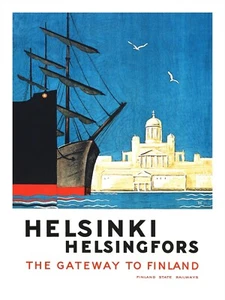 Vintage Finland Travel Poster Print HELSINKI - THE GATEWAY TO FINLAND 18x24" - Picture 1 of 1