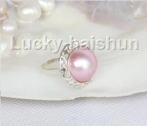 Rare natural 20mm blister pink South Sea Mabe Pearls Rings 925 silver 8# j11099 - Picture 1 of 3