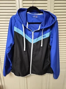 Fila Sport Women’s Windbreaker Jacket, Size XL blue & Black Lt Hoodie pocket's - Picture 1 of 5