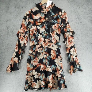 Nicholas 100 % Seide Lola Rüschenkleid Damen 2 Blumen Stehkragen Glockenärmel $ 695 - Bild 1 von 24