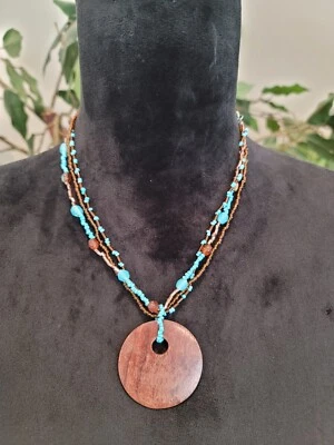 Mujeres Moda Marrón Imitación Jade Círculo Turquesa Cuentas Colgante Cierre Langosta Foto 1 de 4