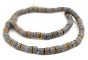 Dark Grey Cylindrical Kente Krobo Beads 10mm Ghana African Cylinder Glass