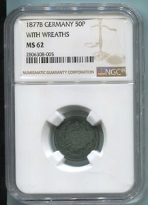 1877B Germany "With Wreaths" 50 Pfennig- NGC MS62 - Picture 1 of 2