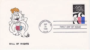 FDC FIRST DAY COVER 1989 BILL OR RIGHTS ISSUE ELLIS HAND DRAWN/PAINTED CACHET - Picture 1 of 1