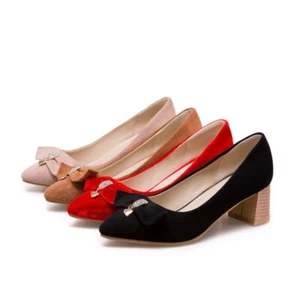 Handmade Women Thick Heel Slip-on Pumps Big Size 35-48 Daily Wear Fashion Shoes - Picture 1 of 16