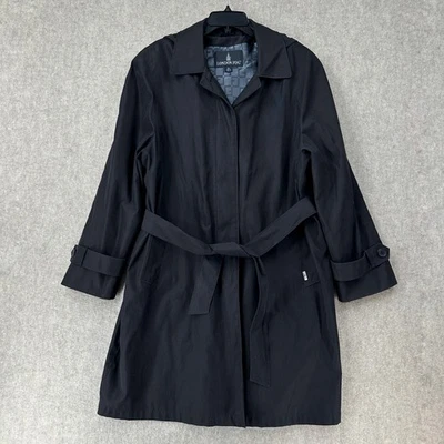 London Fog женщин Тренч Weatherwear черная куртка XL средней длины с капюшоном ремень - Изображение 1 из 4