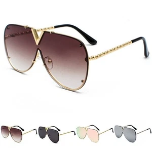 Womens Large V-Shaped Oversized Square Frame Sunglasses Designer Retro Vintage - Picture 1 of 13