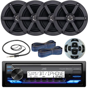 JVC Bluetooth Marine Receiver, Remote, 4x 6.5" 100W Speakers, 2x Wire, Antenna - Picture 1 of 8