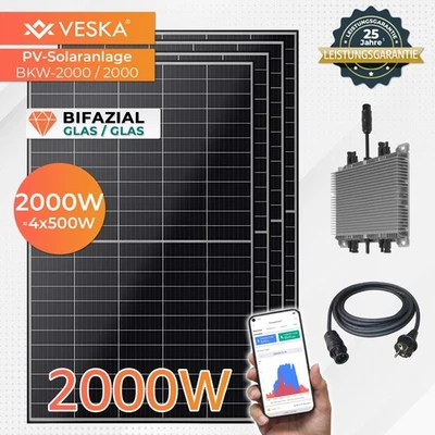 2000 W Balkonkraftwerk Photovoltaik Solaranlage Komplettset WIFI Smart - Bild 1 von 4