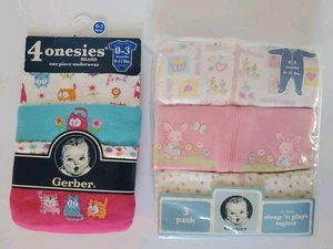 NEU Gerber Baby Mädchen Set 4 Strampler & 3 Sleep 'N Plays 0-3 Monate 8-12 Pfund - Bild 1 von 5