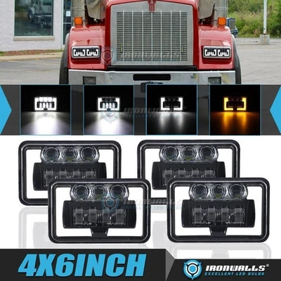 For Kenworth C500 T600A T800 W900 4x 4x6" LED Headlights Hi/Lo Turn Signal Lamp Foto 1 de 4
