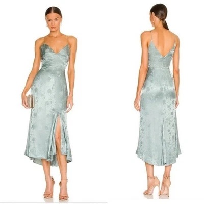 Новый с Ярлыками Sau Lee Francesca цветочный выбитый атласный разрез Bias вырез платье Sage зеленый размер 8 - Изображение 1 из 4