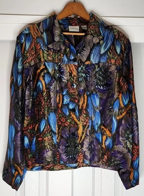 Легкая куртка Chico's из шелковой смеси с металлическим цветочным узором размер 2 (большой/12) с мерцанием  - Изображение 1 из 4