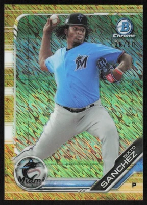 2019 Bowman Chrome Prospects Gold Shimmer Sixto Sanchez /50 Miami Marlins - Image 1 of 2