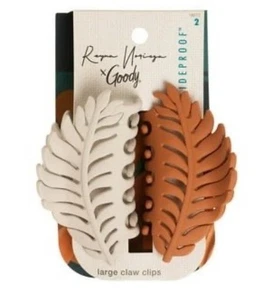 3.5" 2pc Goody x REYNA NORIEGA Leaf Claw Clips Large SlideProof Grip Cream+Brow - Picture 1 of 1