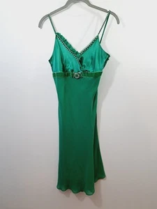 Betsy Johnson Vintage Y2k Green Silk Slip Dress Rhinestone Side Zip Size 4 - Picture 1 of 9