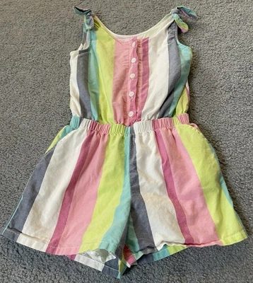 Gap Kids Pastel Striped Romper Girls Sz 8 Bow Pockets Cotton Party Play Casual - Image 1 of 4