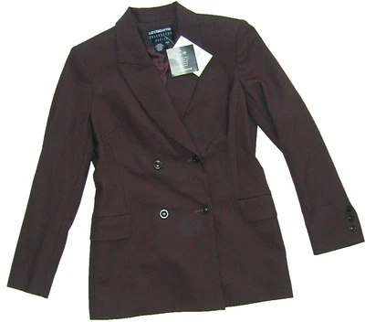 NUEVO CON ETIQUETAS Mujer LIZ CLAIBORNE Talla 2P Marrón Pin Rayas PANTALÓN BLAZER TRAJE Foto 1 de 4