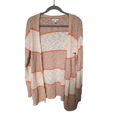 Cárdigan para mujer 100 % algodón mediano rosa y crema a rayas tejido trabajo capas acogedor Foto 1 de 4