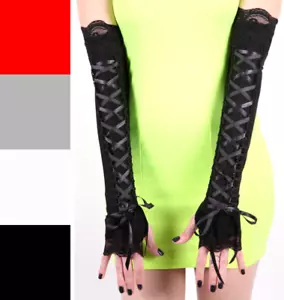 Sexy gótico gótico de encaje de encaje para mujer de encaje negro hasta el codo - Imagen 1 de 2