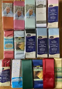 Lot 16 BLANKET BINDING Wrights Satin Sewing TRIM Fleece Pink Blue White Mint Red - Picture 1 of 4