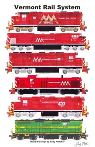 Póster de locomotoras ferroviarias de Vermont 11""x17"" firmado por Andy Fletcher - Imagen 1 de 1