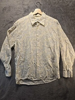 Camisa Alex Cannon Para Hombre Manga Larga Talla Grande Paisley Gris Amarillo Abotonada Foto 1 de 4