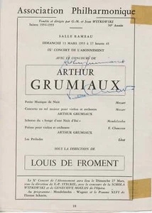 Grumiaux, Arthur. (1921–1986) & de Froment, Louis. (1901–1994) Signed Program - Picture 1 of 1