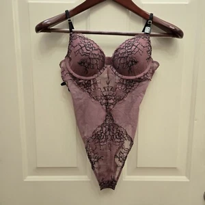 La Senza Lace Lingerie Bodysuit Sexy Size S Purple with Black Detail - Picture 1 of 13