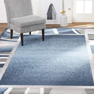 Blue And Gray Area Rug 9x12 Clearance For Living Room Large Modern Reduced Price - Picture 1 of 5